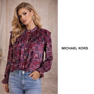 Michael Kors Abstract Ruffle Shoulder Cuff Top